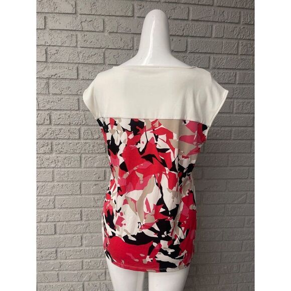 Calvin Klein Women Cream Multicolored Zip Accent Top Size M - Picture 2 of 9